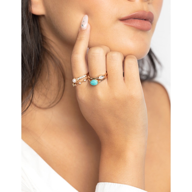 Gold Pearl & Semi-Precious Ring 4-Pack
