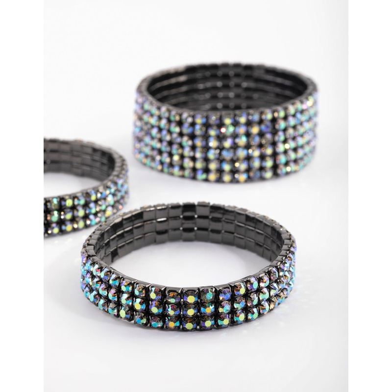 Gunmetal Diamante Bracelet Pack