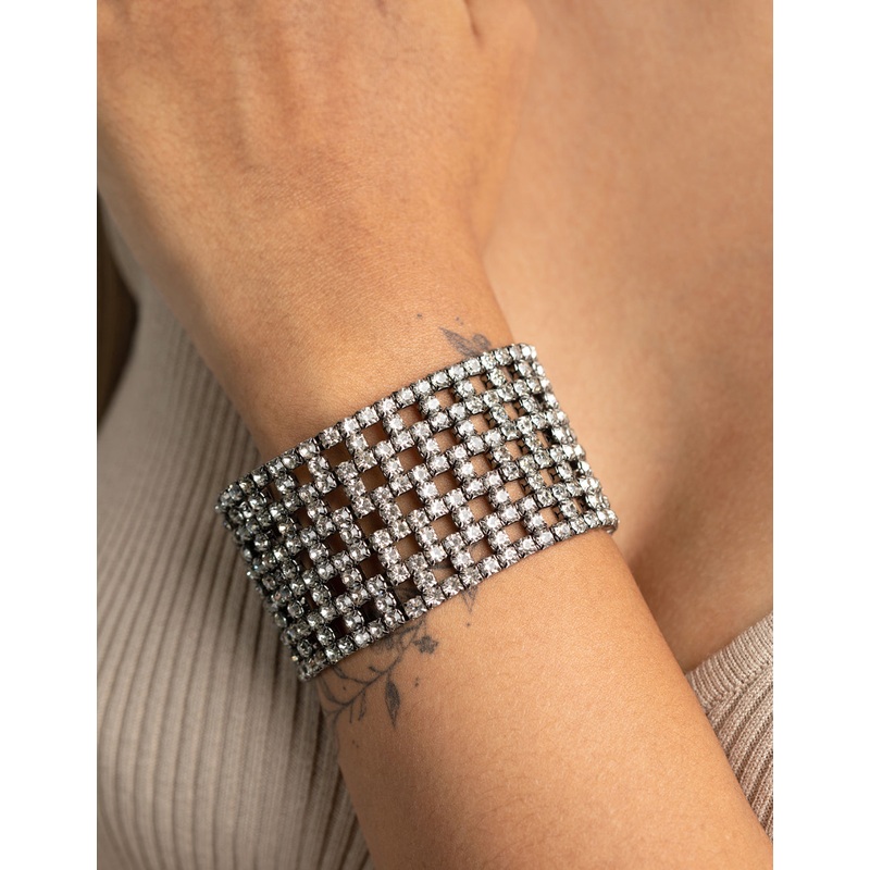 Gunmetal Diamante Mesh Bracelet