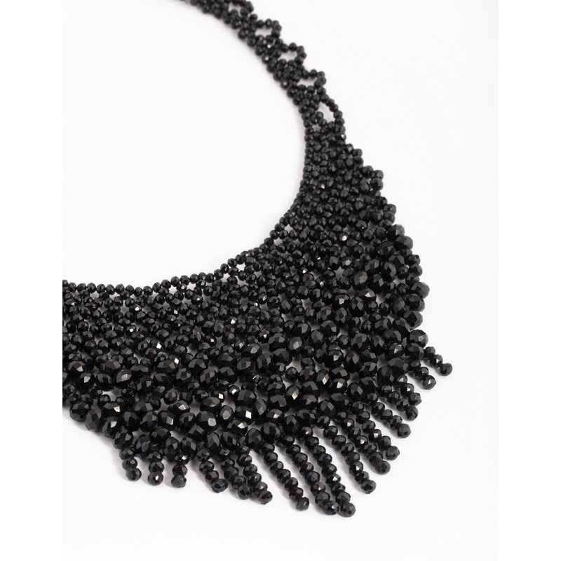 Matte Black Lace Tassel Collar Necklace