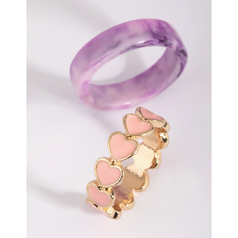 Pink Heart Plastic Ring Set