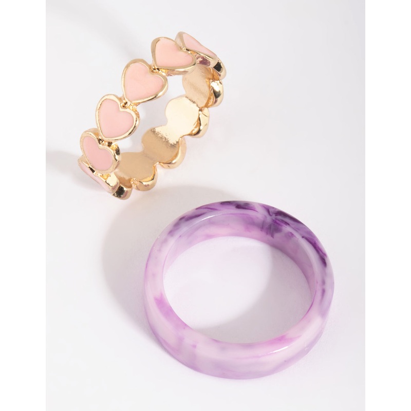 Pink Heart Plastic Ring Set