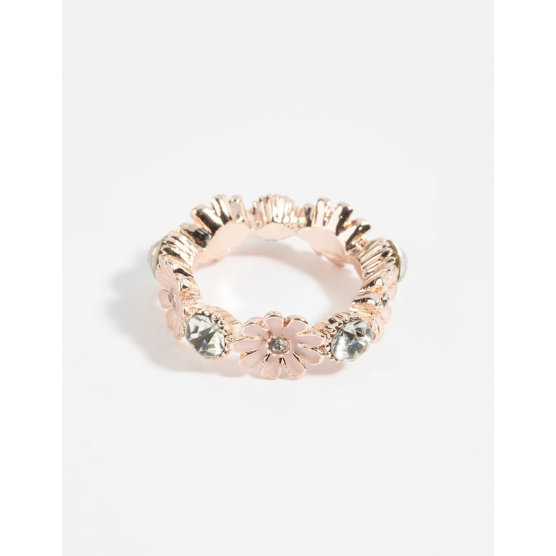 Rose Gold Flower & Diamante Ring