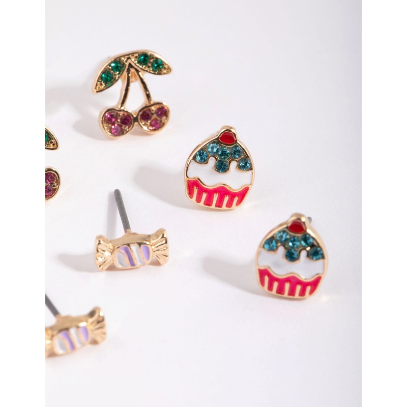 Gold Cherry & Sweets Stud Earring Pack