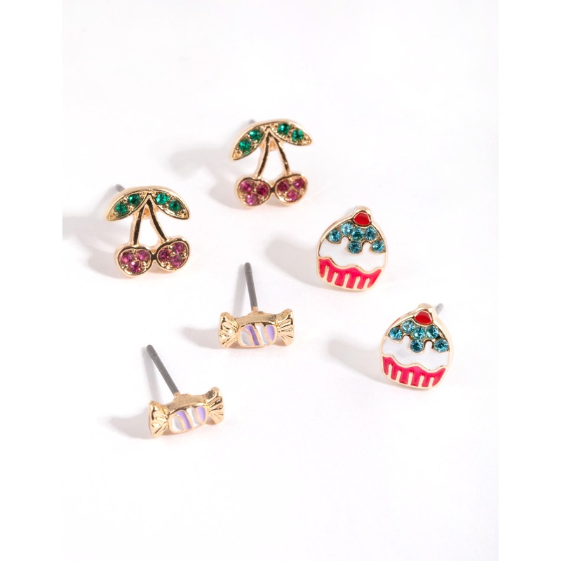 Gold Cherry & Sweets Stud Earring Pack