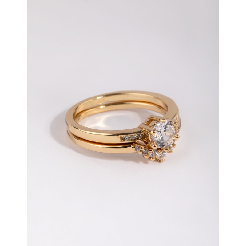 Gold Plated Engagement Style Ring Set with Cubic Zirconia