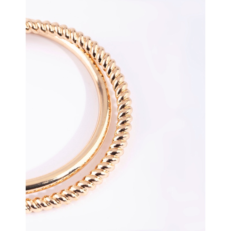 Gold Twisted & Plain Bangle Bracelet Set