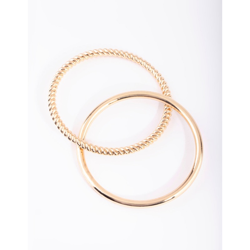 Gold Twisted & Plain Bangle Bracelet Set