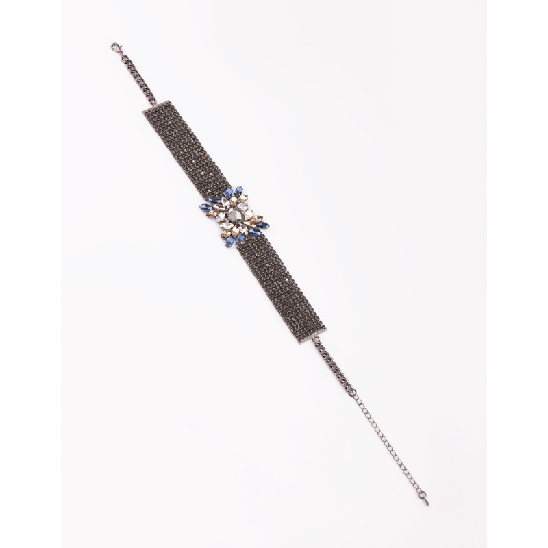 Gunmetal Diamante Flower Choker