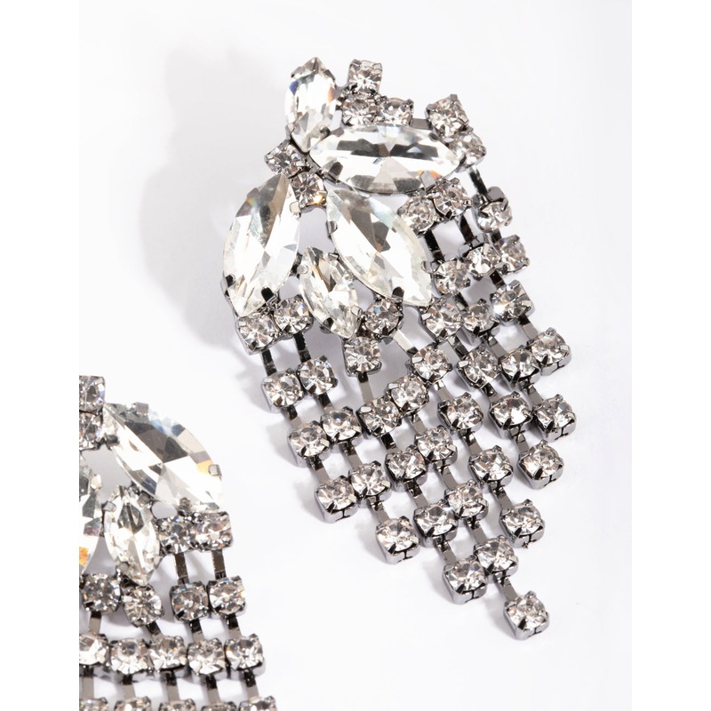 Gunmetal Navette Chain Stud Earrings