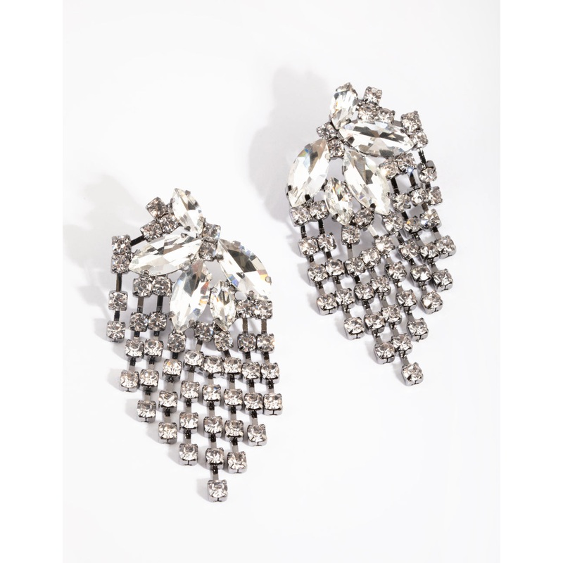 Gunmetal Navette Chain Stud Earrings