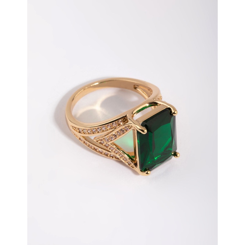 Gold Emerald Cubic Zirconia Statement Ring