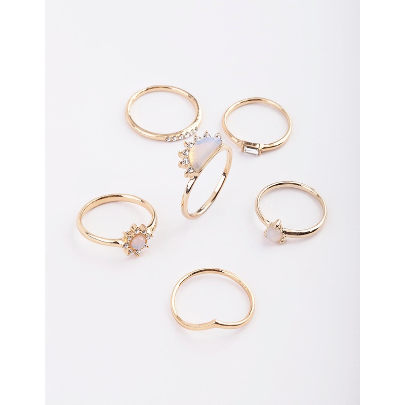 Gold Sunburst Ring Stack Pack with Moonstone