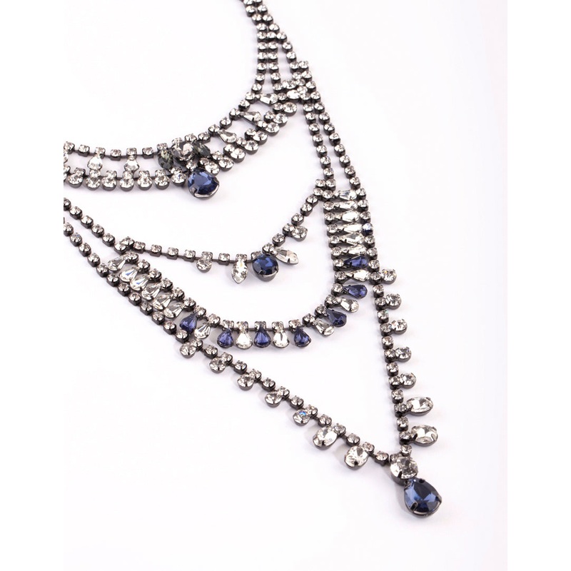 Gunmetal Diamante Layered Necklace