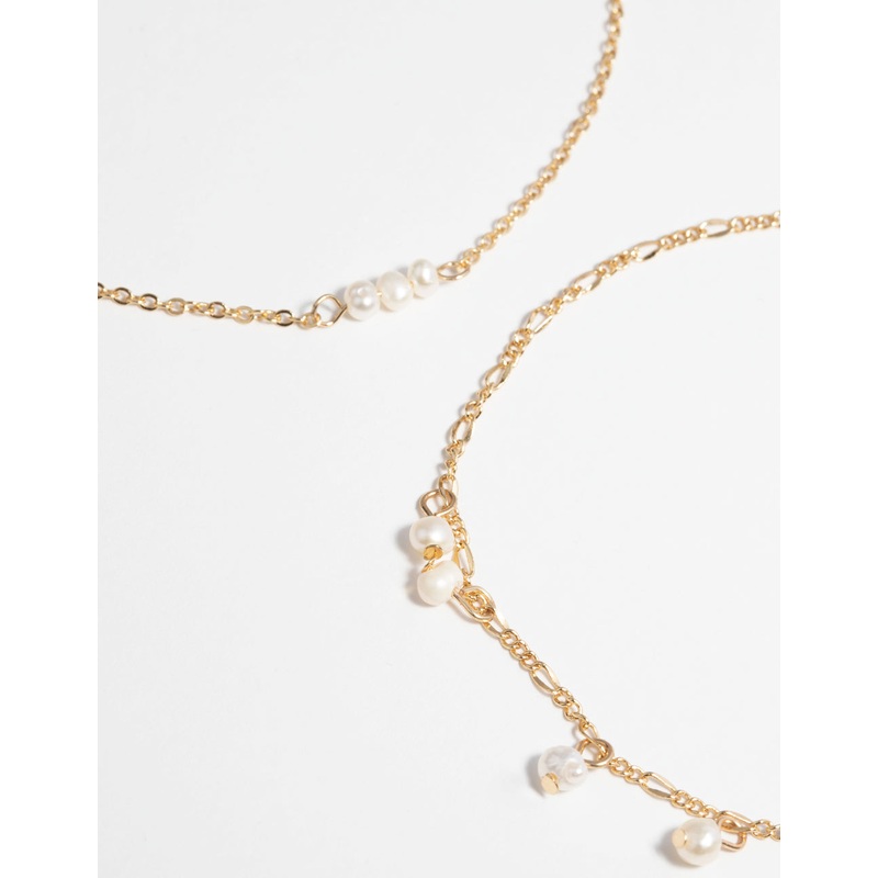 Gold Plated Anklet Set with Freshwater Pearls
