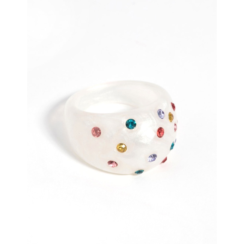 90s White Ring with Diamantes