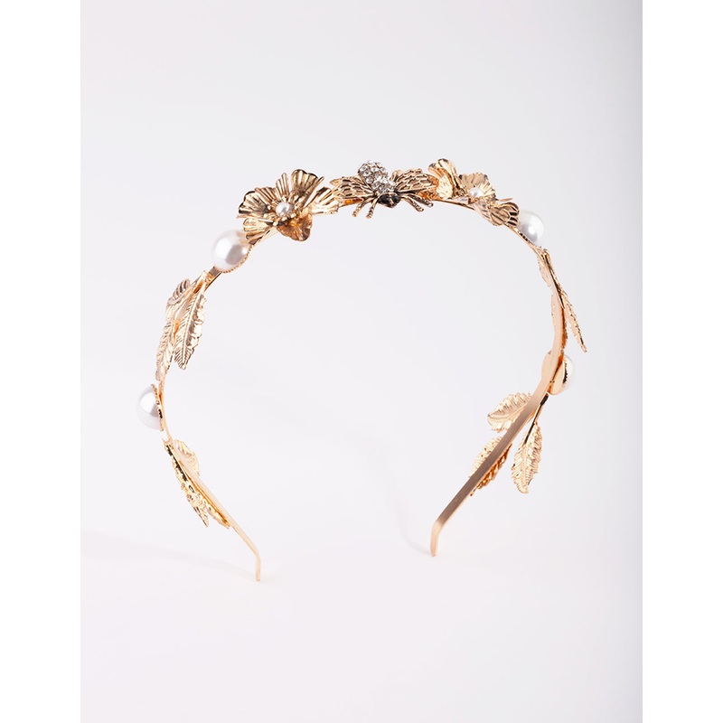 Antique Gold Bee & Flower Alice Band