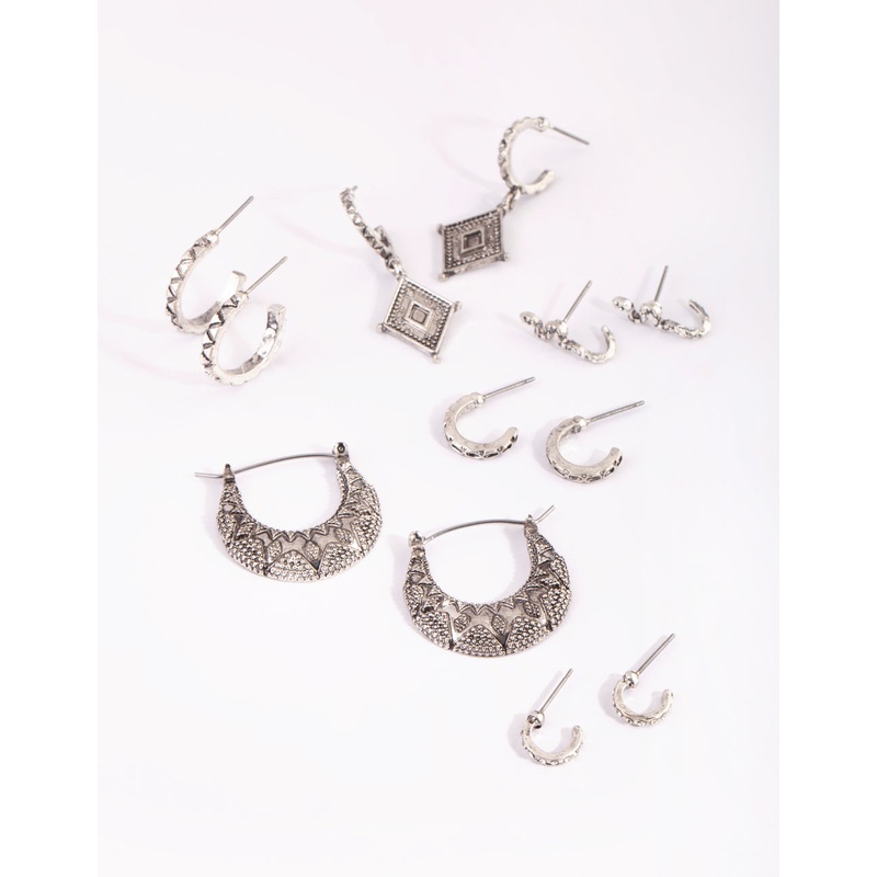 Antique Silver Vintage Snake Earring 6-Pack