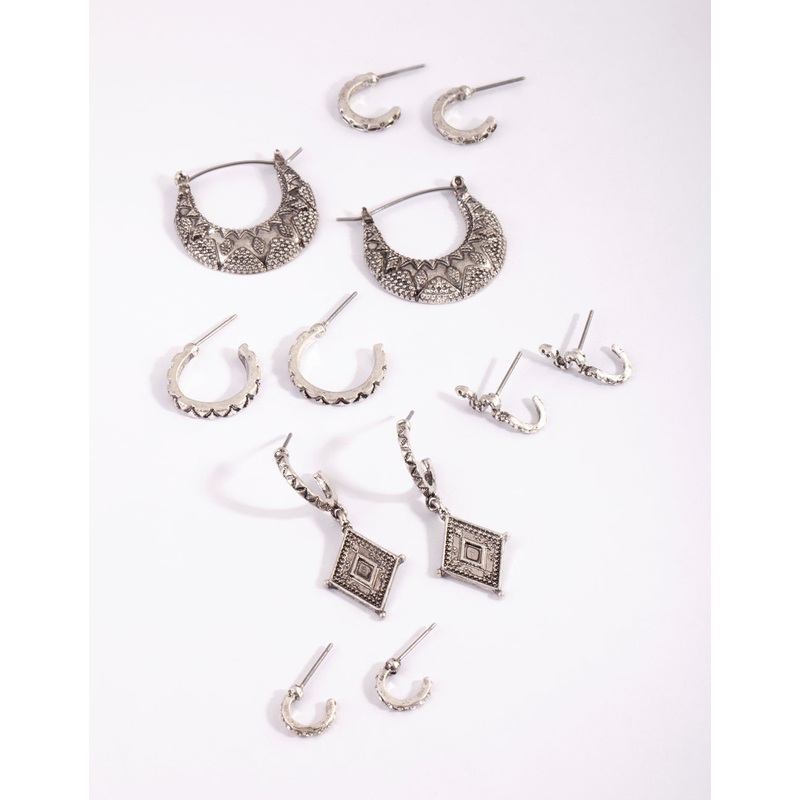 Antique Silver Vintage Snake Earring 6-Pack