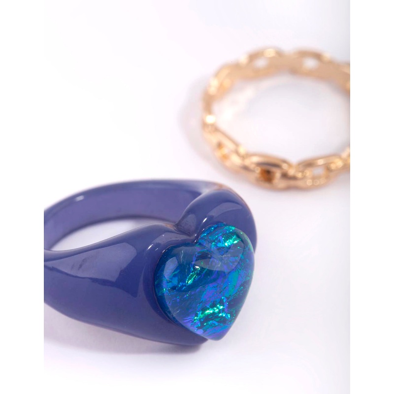 Blue Heart Plastic Ring Set