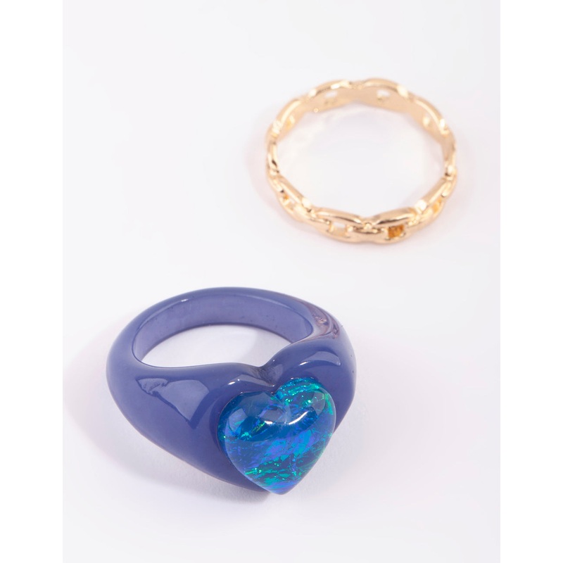 Blue Heart Plastic Ring Set