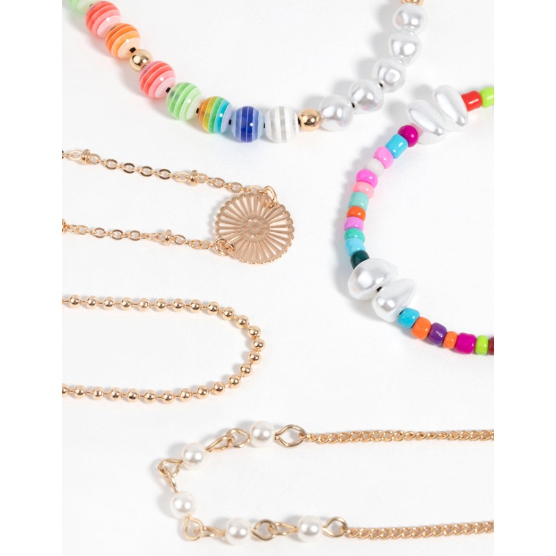 Colourful Bead & Pearl Bracelet 5-Pack