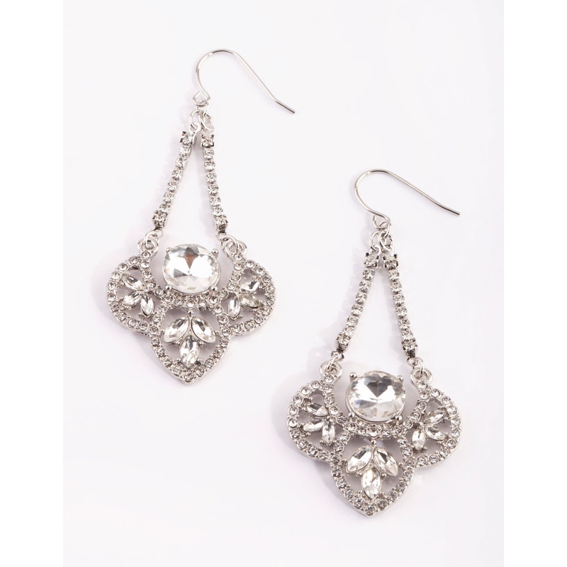 Rhodium Vintage Stone Drop Earrings