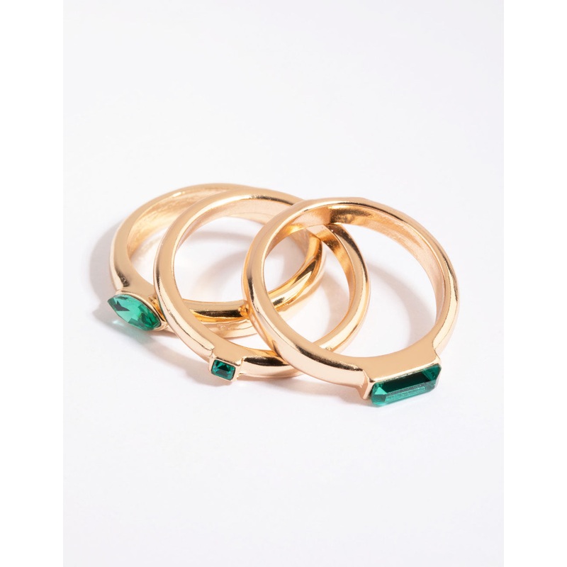 Gold Ring Pack with Emerald Coloured Stones