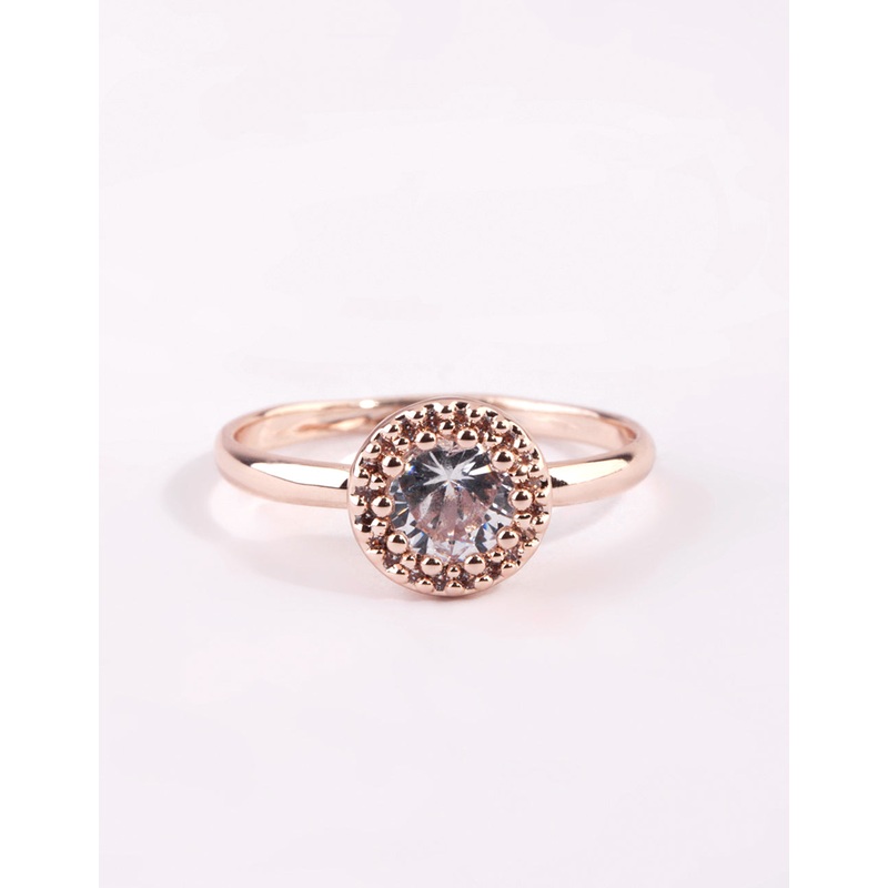 Rose Gold Cubic Zirconia Perfect Halo Ring