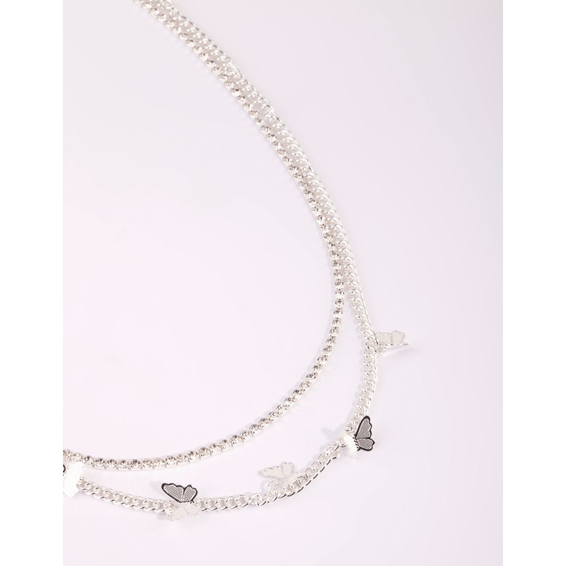 Silver Butterfly Cup Chain Layered Necklace