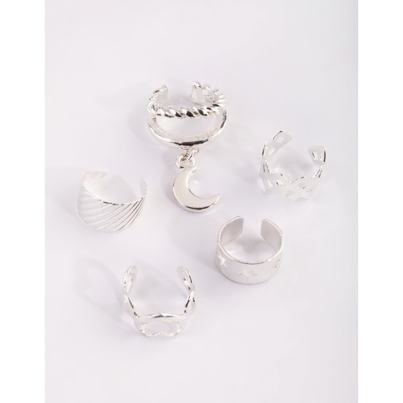 Silver Heart & Moon Ear Cuff