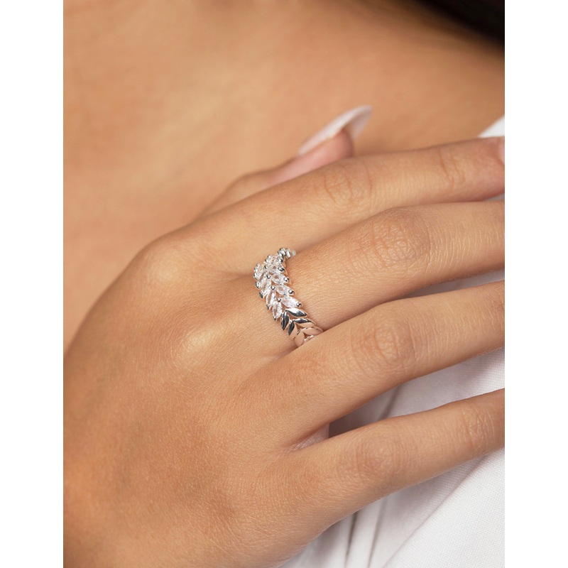 Silver Plated Cubic Zirconia Navette Ring