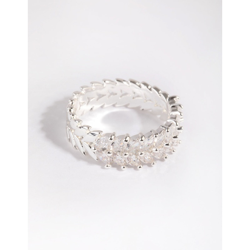 Silver Plated Cubic Zirconia Navette Ring