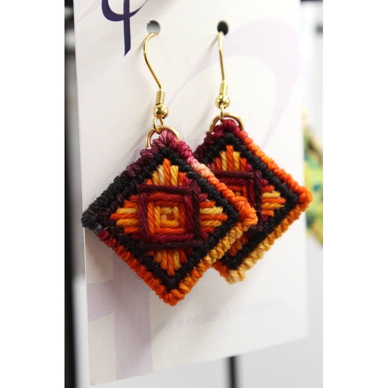 Earrings – Needlepoint – Red Weed