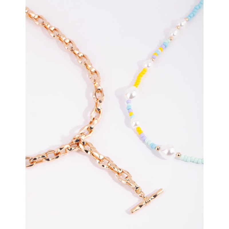 Gold Pearl Chain Fob Necklace