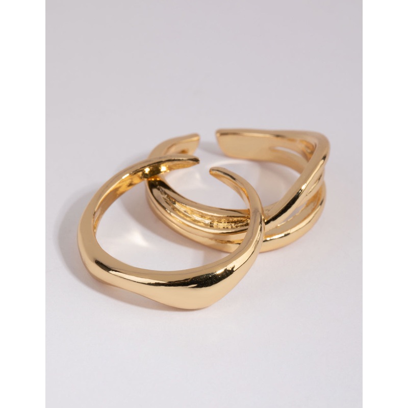 Gold Plated Adjustable Wave Ring Pack