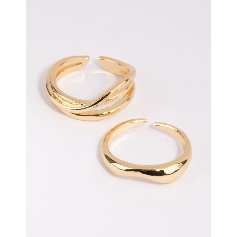 Gold Plated Adjustable Wave Ring Pack