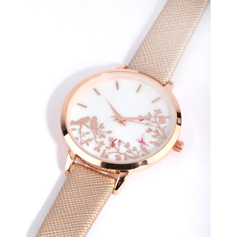 Rose Gold Mother of Pearl Pu Strap Watch