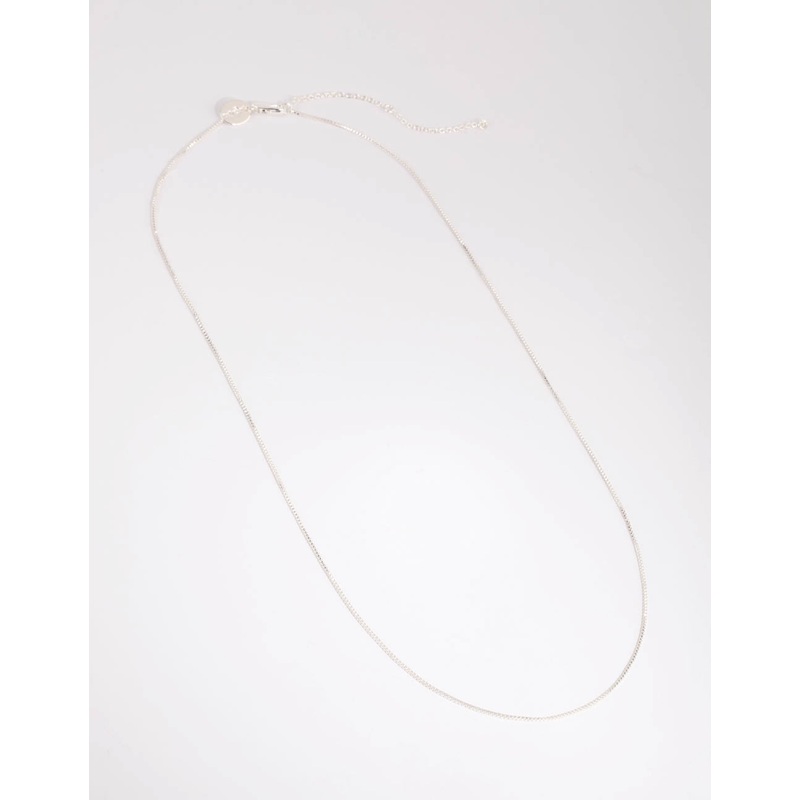 Silver Plated Long Box Chain Necklace