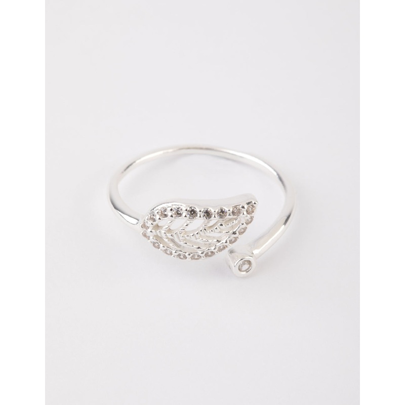 Sterling Silver Diamante Leaf Open Ring