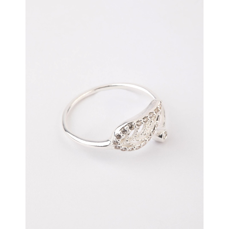 Sterling Silver Diamante Leaf Open Ring