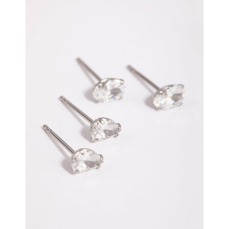 Surgical Steel Cubic Zirconia Pear & Oval Stud Earring Set