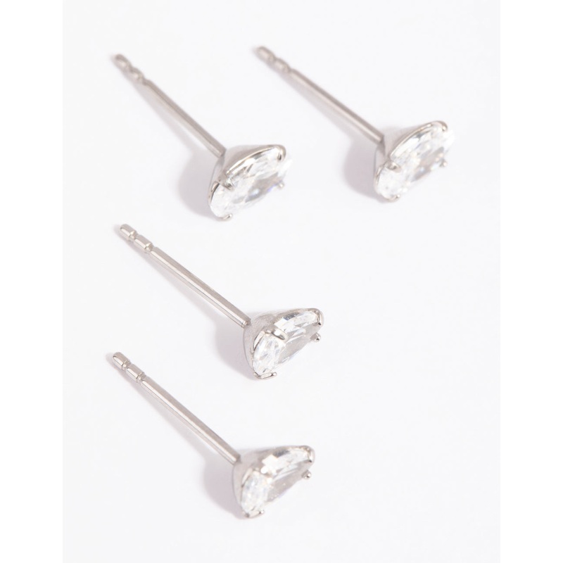 Surgical Steel Cubic Zirconia Pear & Oval Stud Earring Set
