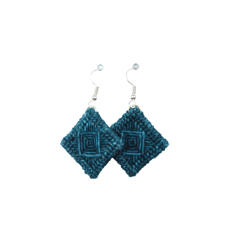 Earrings – Needlepoint – Teal Feathers