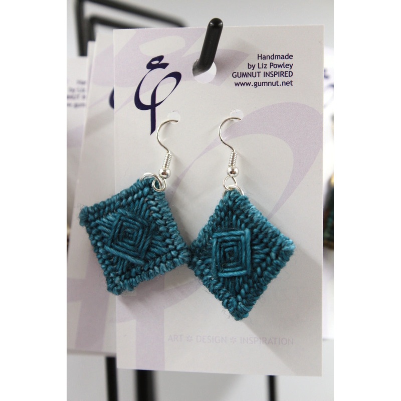 Earrings – Needlepoint – Teal Feathers
