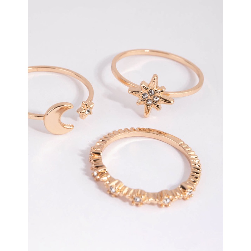 Gold Celestial Star Ring Stack