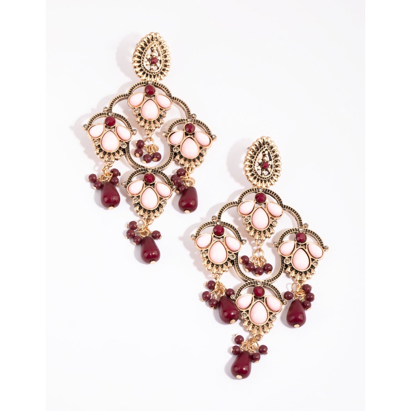 Antique Gold Beaded Chandelier Drop Earrings