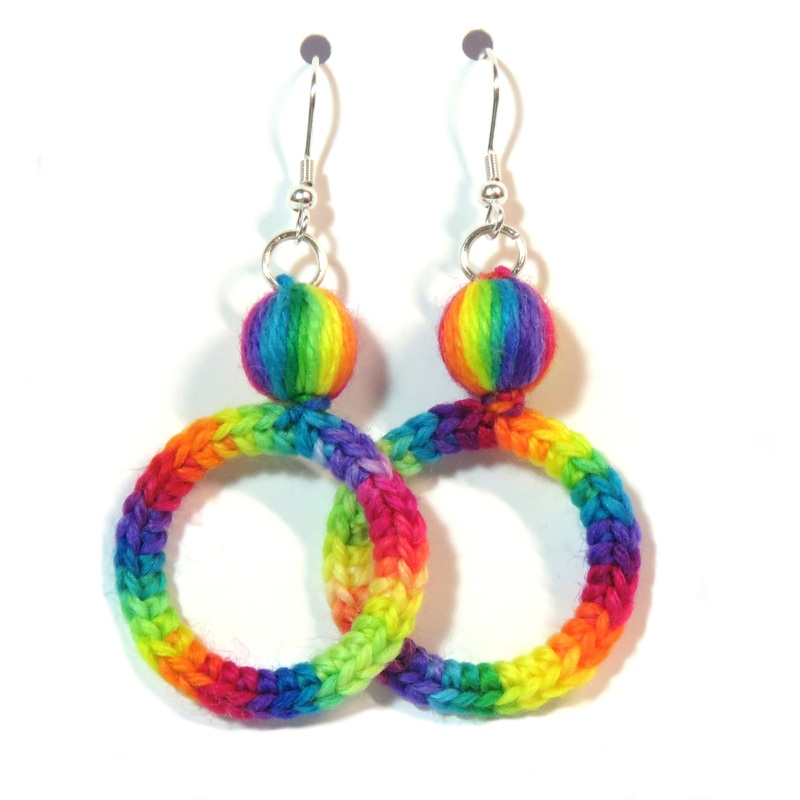 Earrings – Crochet Hoops – Full Rainbow