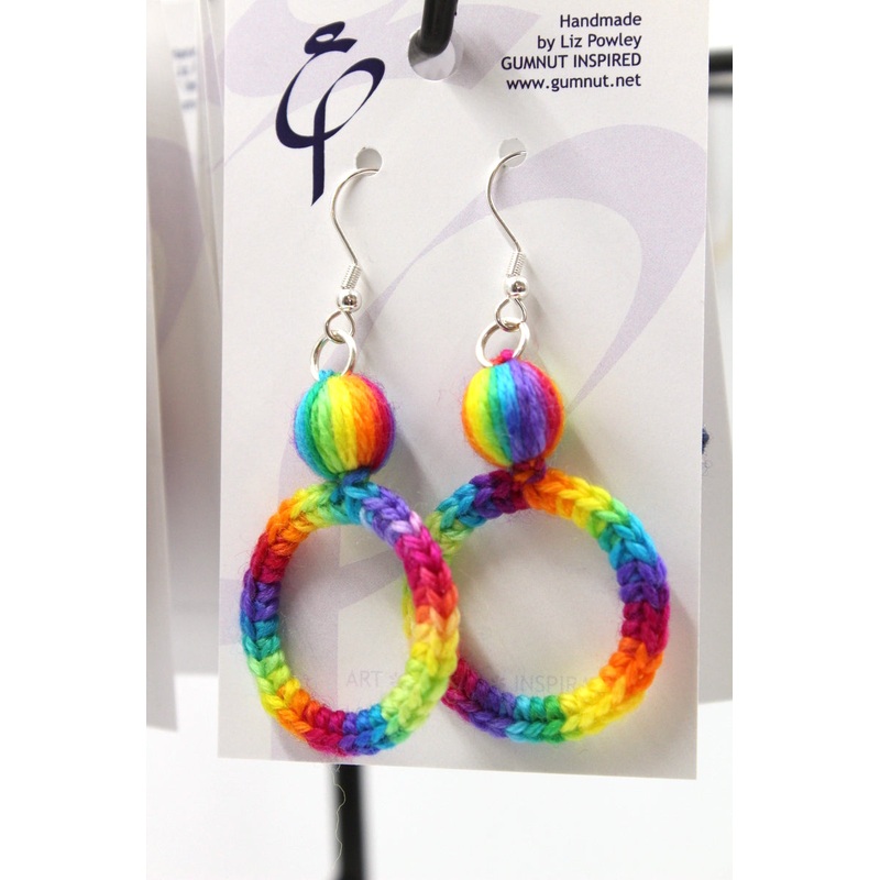 Earrings – Crochet Hoops – Full Rainbow