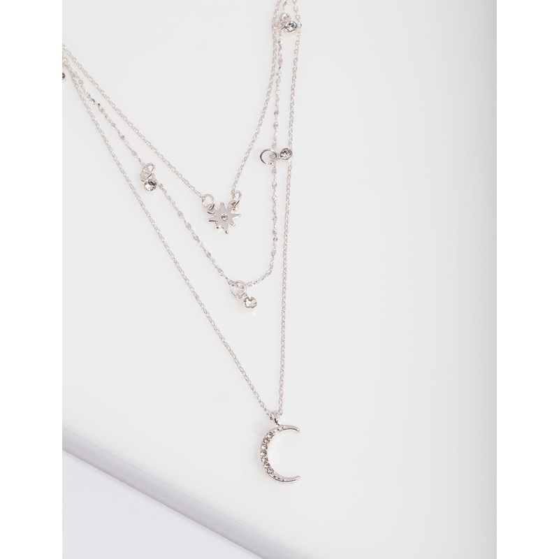 Silver Celestial Diamante Layered Necklace